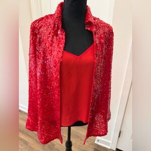 J. Crew Collection Cherry Red Sequin Blazer and Camisole Set Size 4 🍒